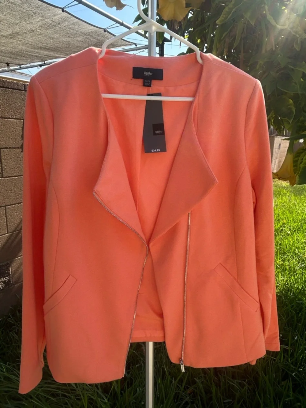 Coral Zip-Front Blazer Jacket